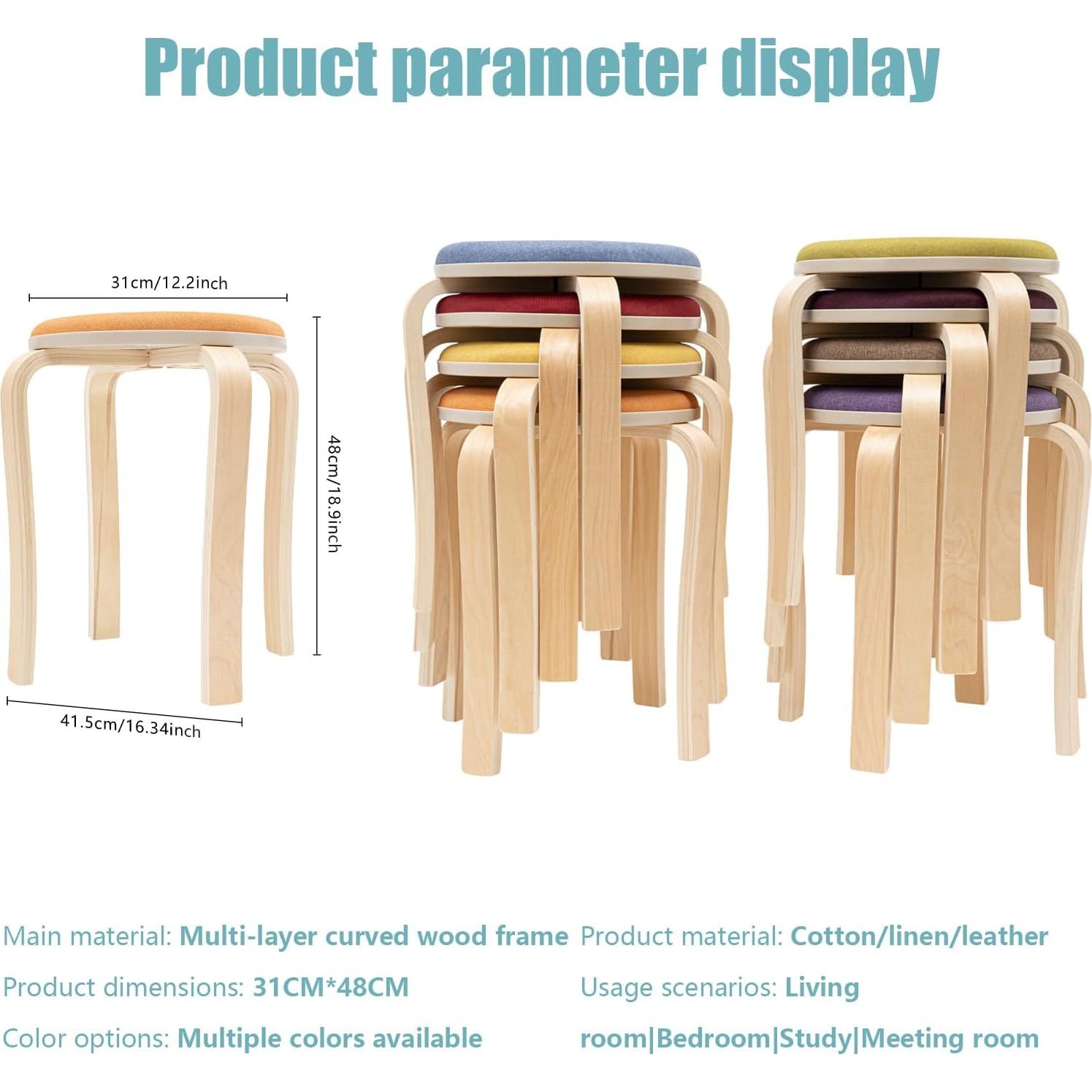 Juego de 8 Taburetes Apilables Ageanbri - Madera y Tela