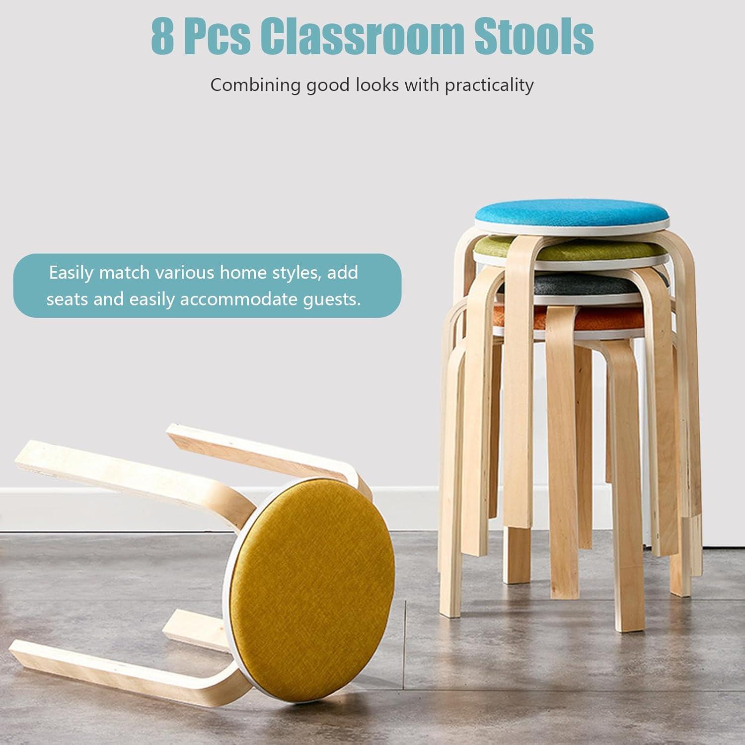 Juego de 8 Taburetes Apilables Ageanbri - Madera y Tela