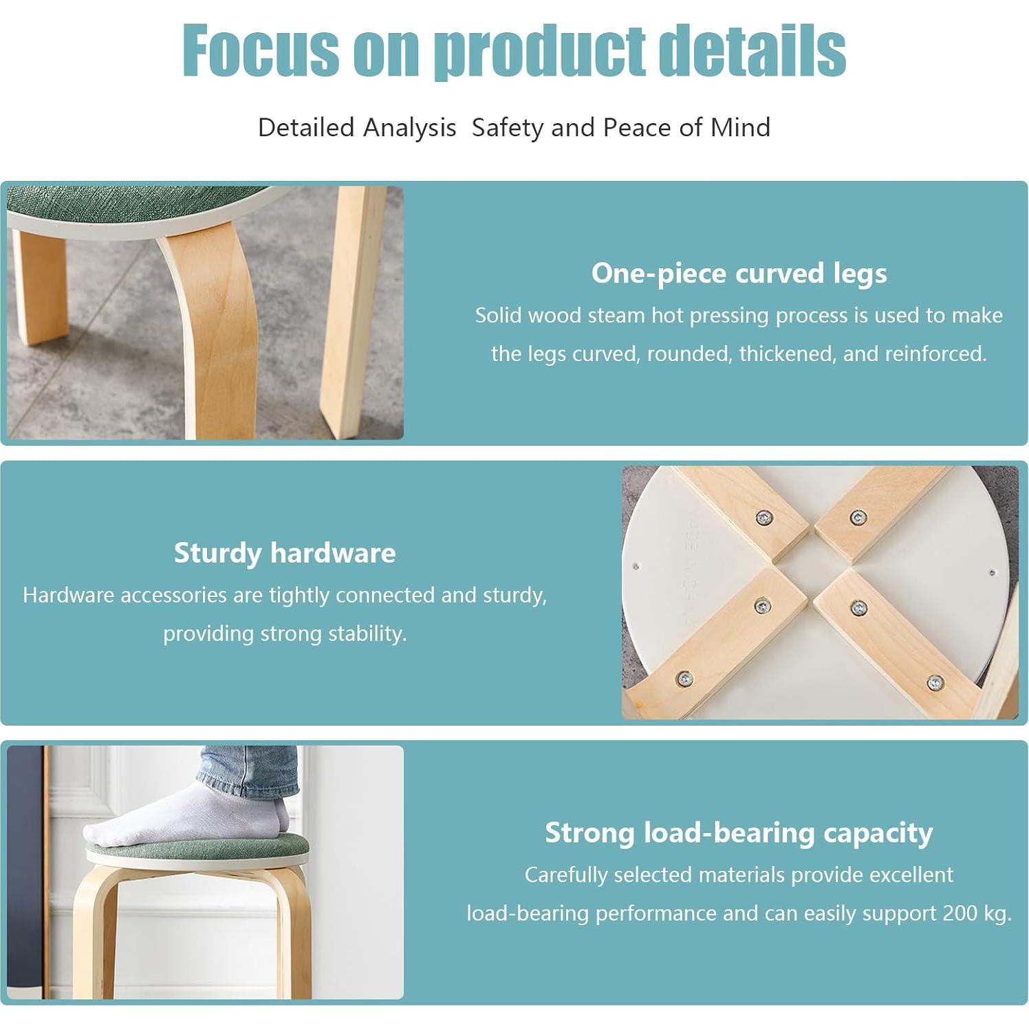 Juego de 8 Taburetes Apilables Ageanbri - Madera y Tela