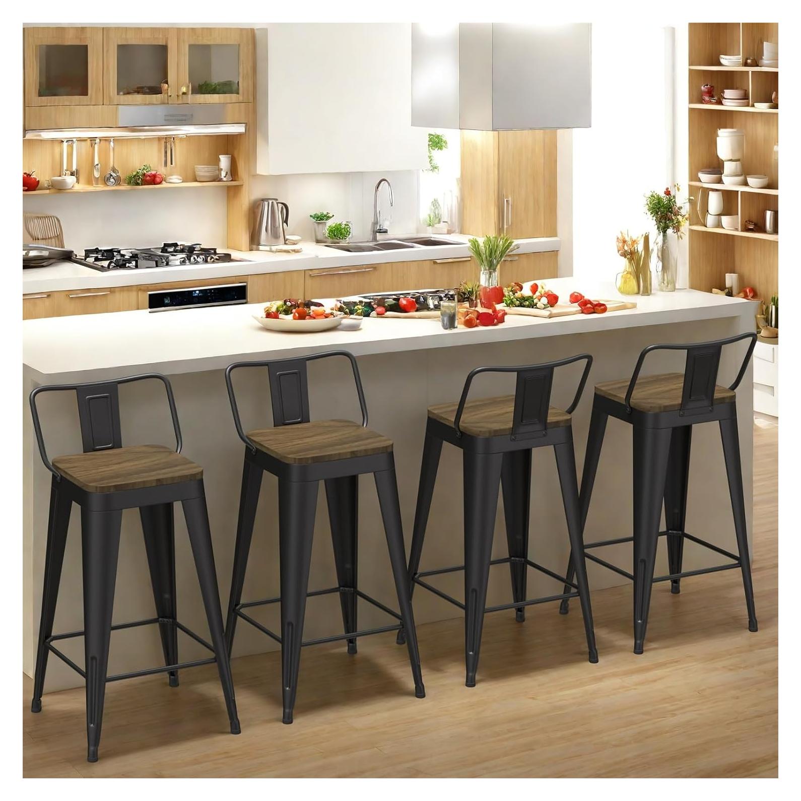 Juego de 4 Taburetes de Bar Vinahomar 76 cm Metal y Madera