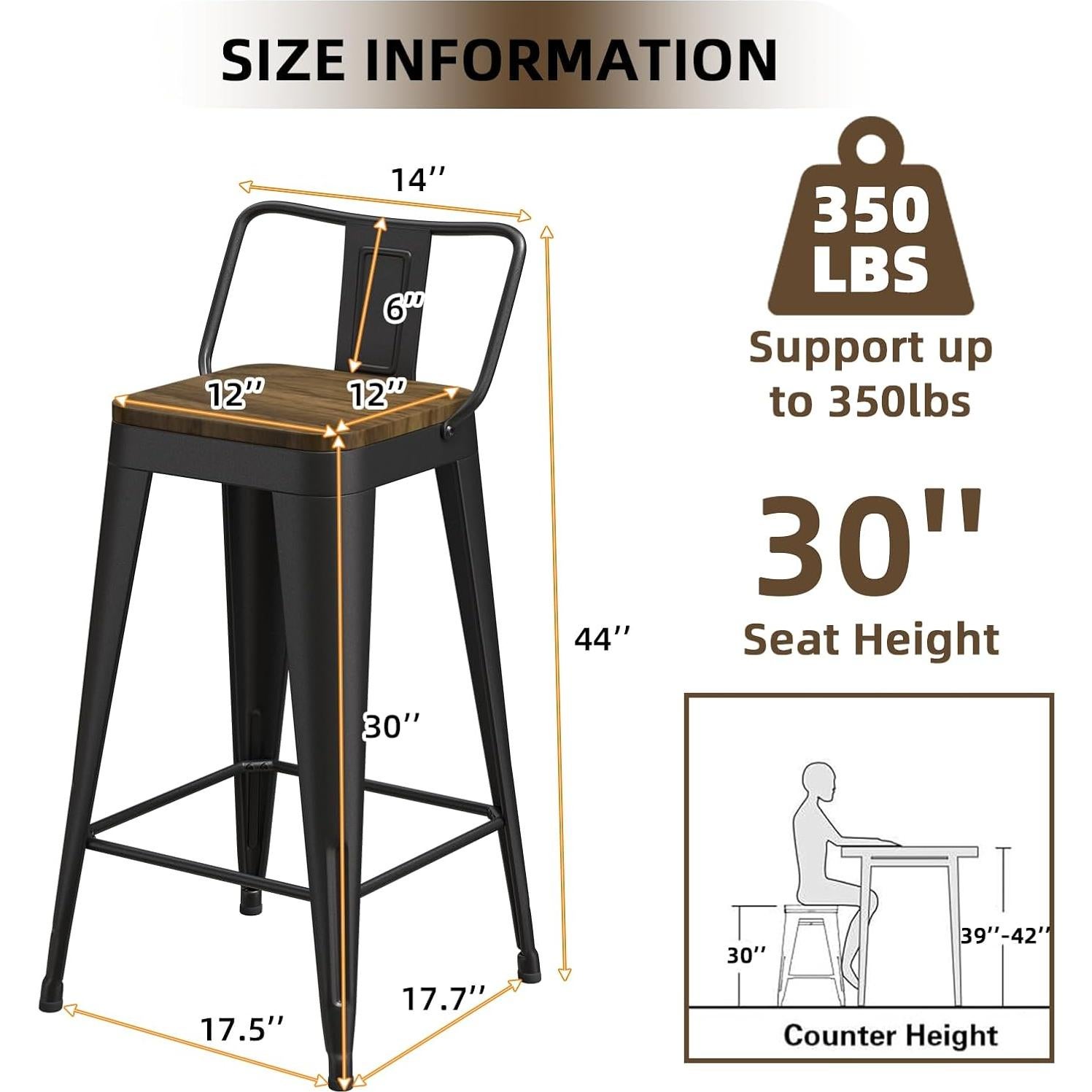 Juego de 4 Taburetes de Bar Vinahomar 76 cm Metal y Madera