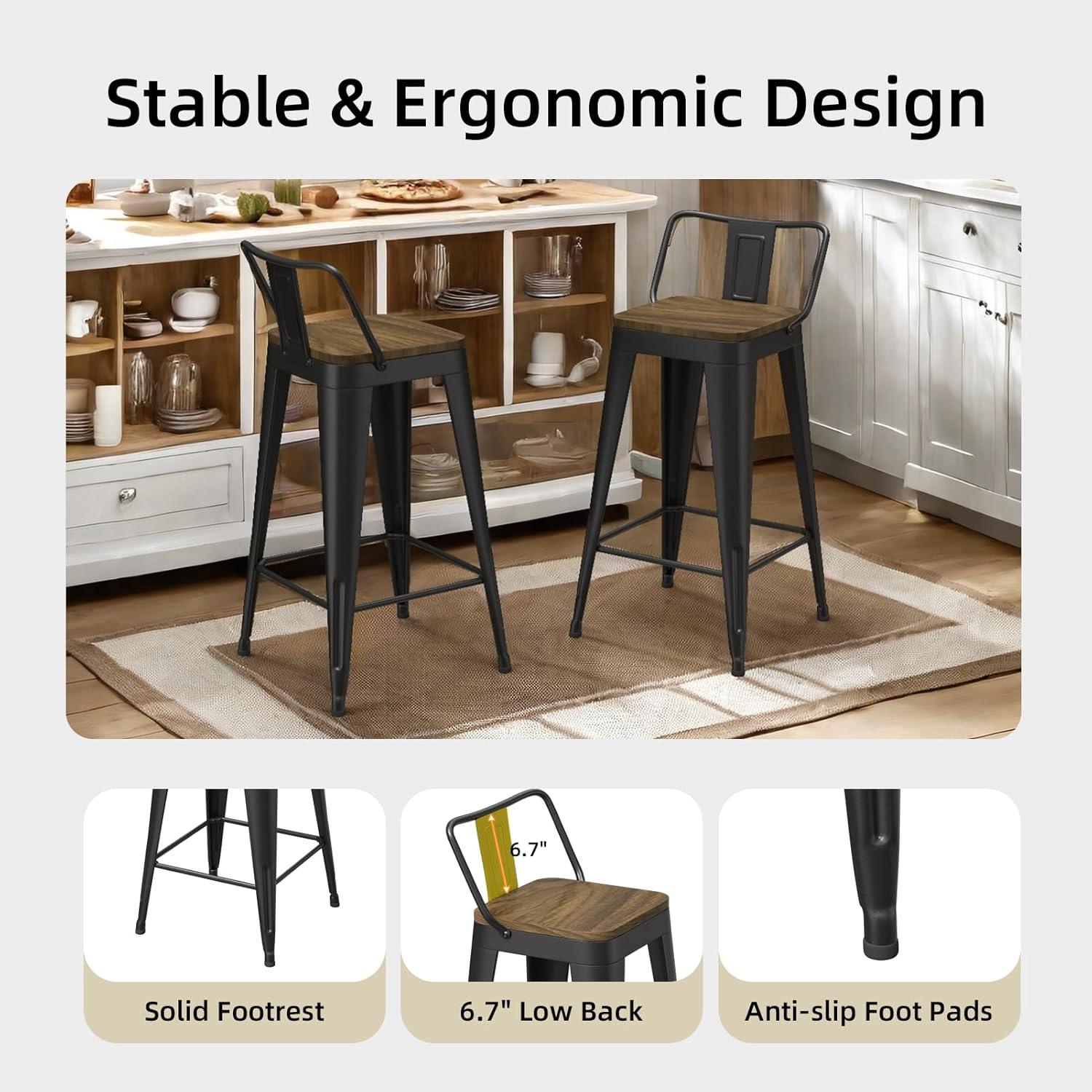 Juego de 4 Taburetes de Bar Vinahomar 76 cm Metal y Madera