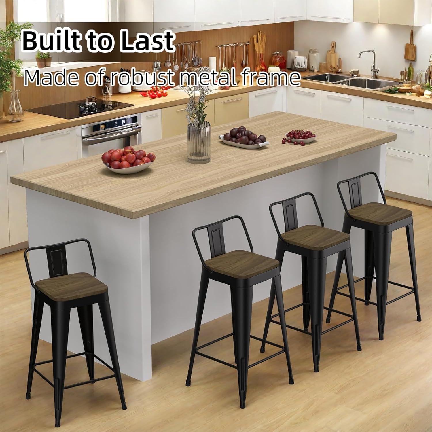 Juego de 4 Taburetes de Bar Vinahomar 76 cm Metal y Madera