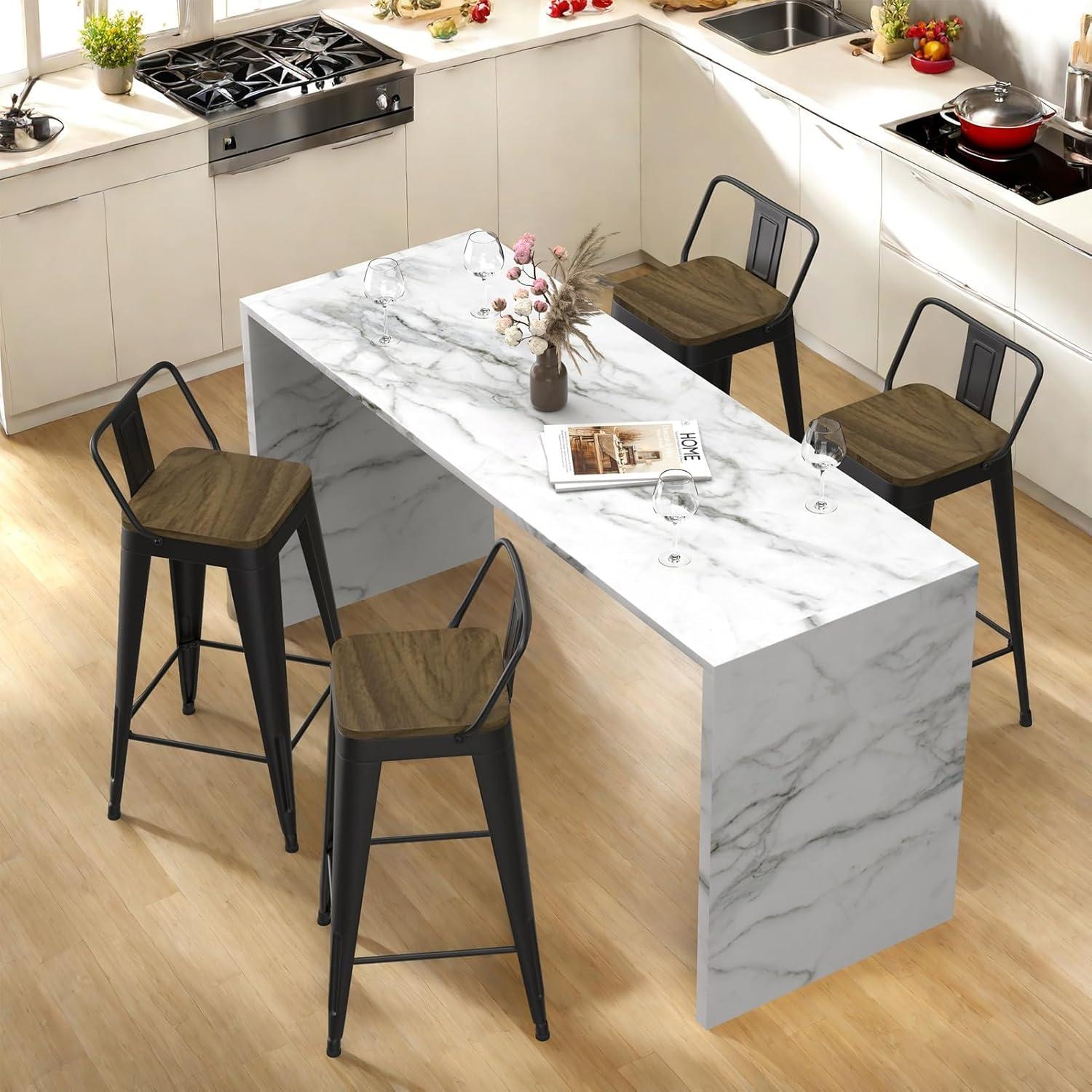 Juego de 4 Taburetes de Bar Vinahomar 76 cm Metal y Madera