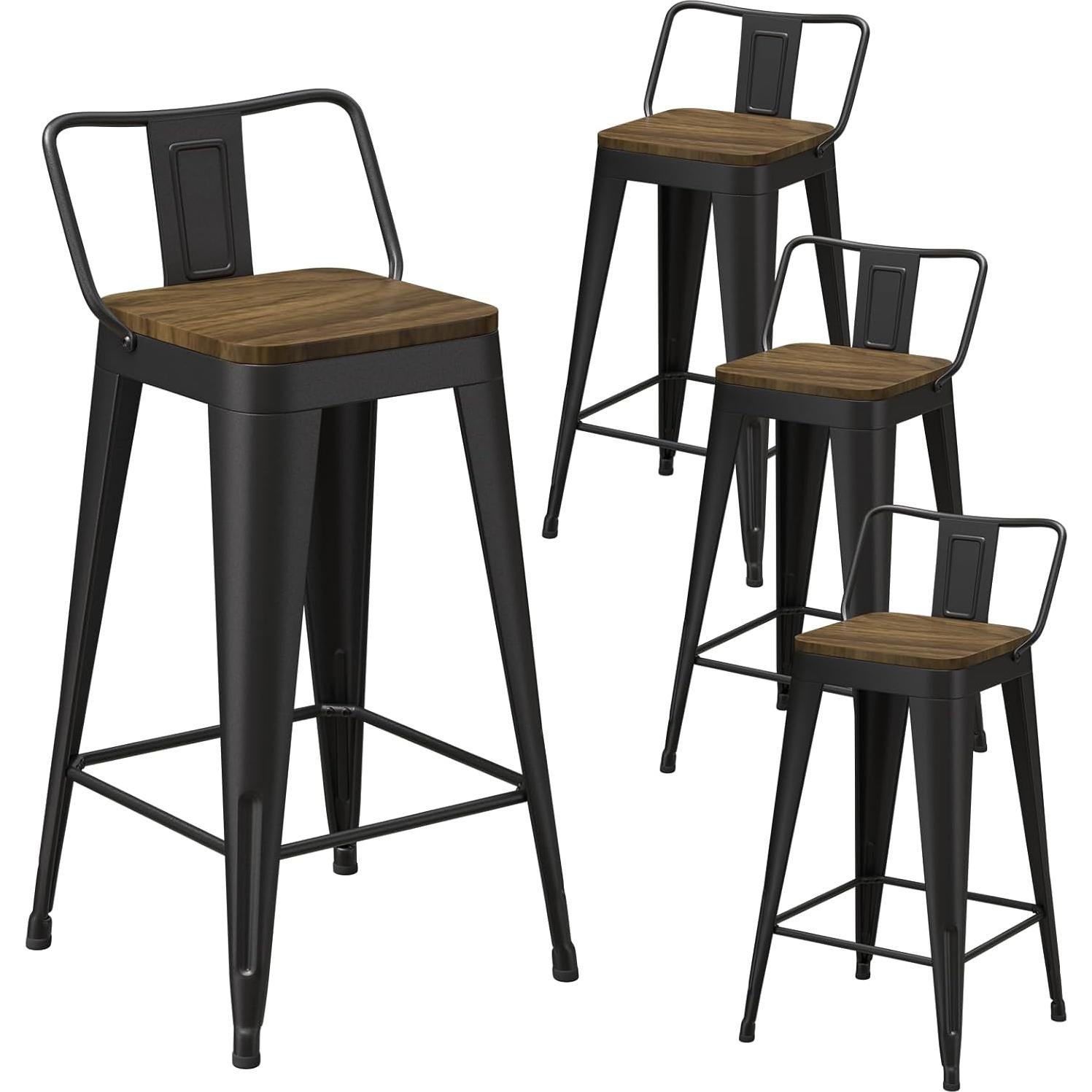 Juego de 4 Taburetes de Bar Vinahomar 76 cm Metal y Madera