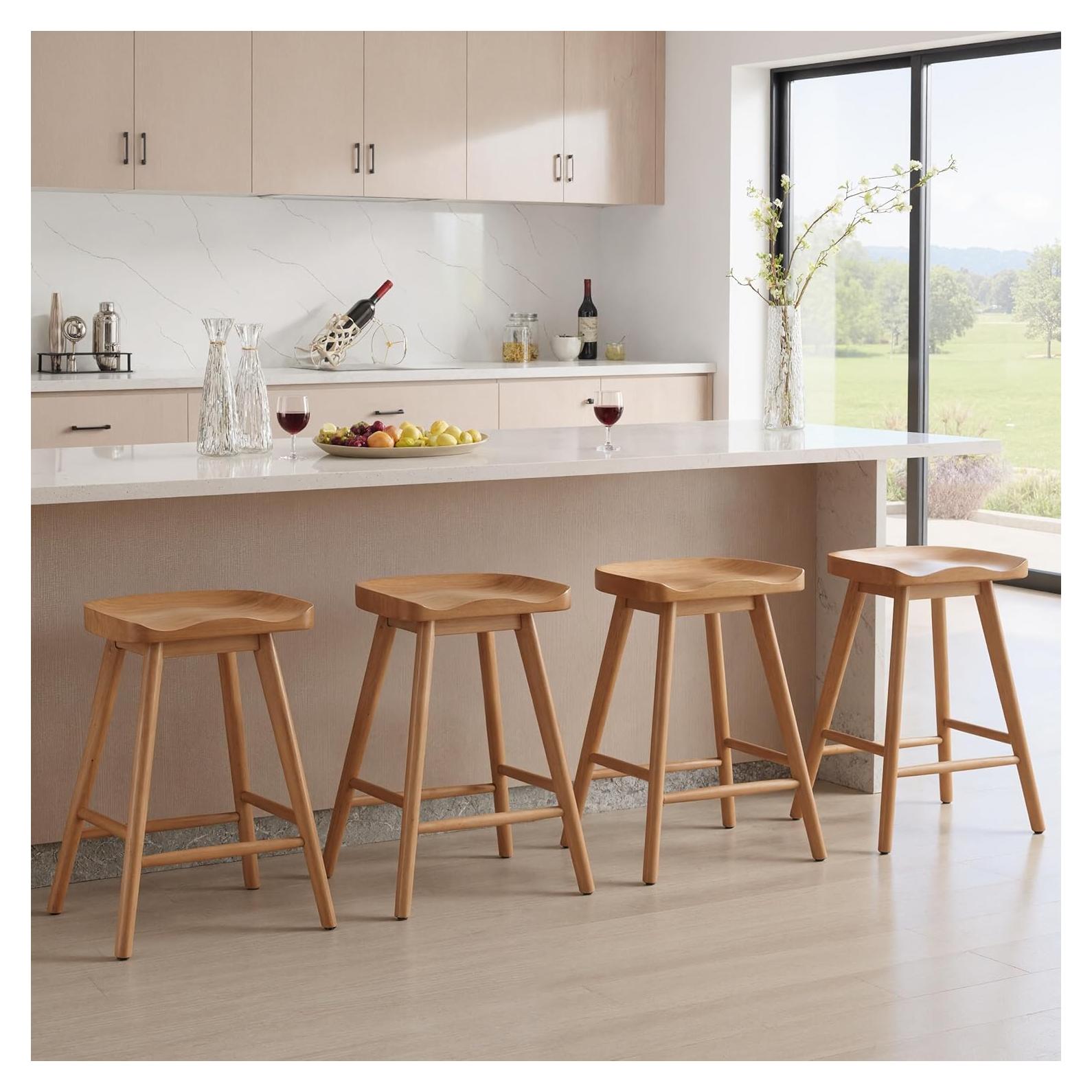 Set de 4 Taburetes de Bar HNY Madera Sólida Marrón 61.6 cm