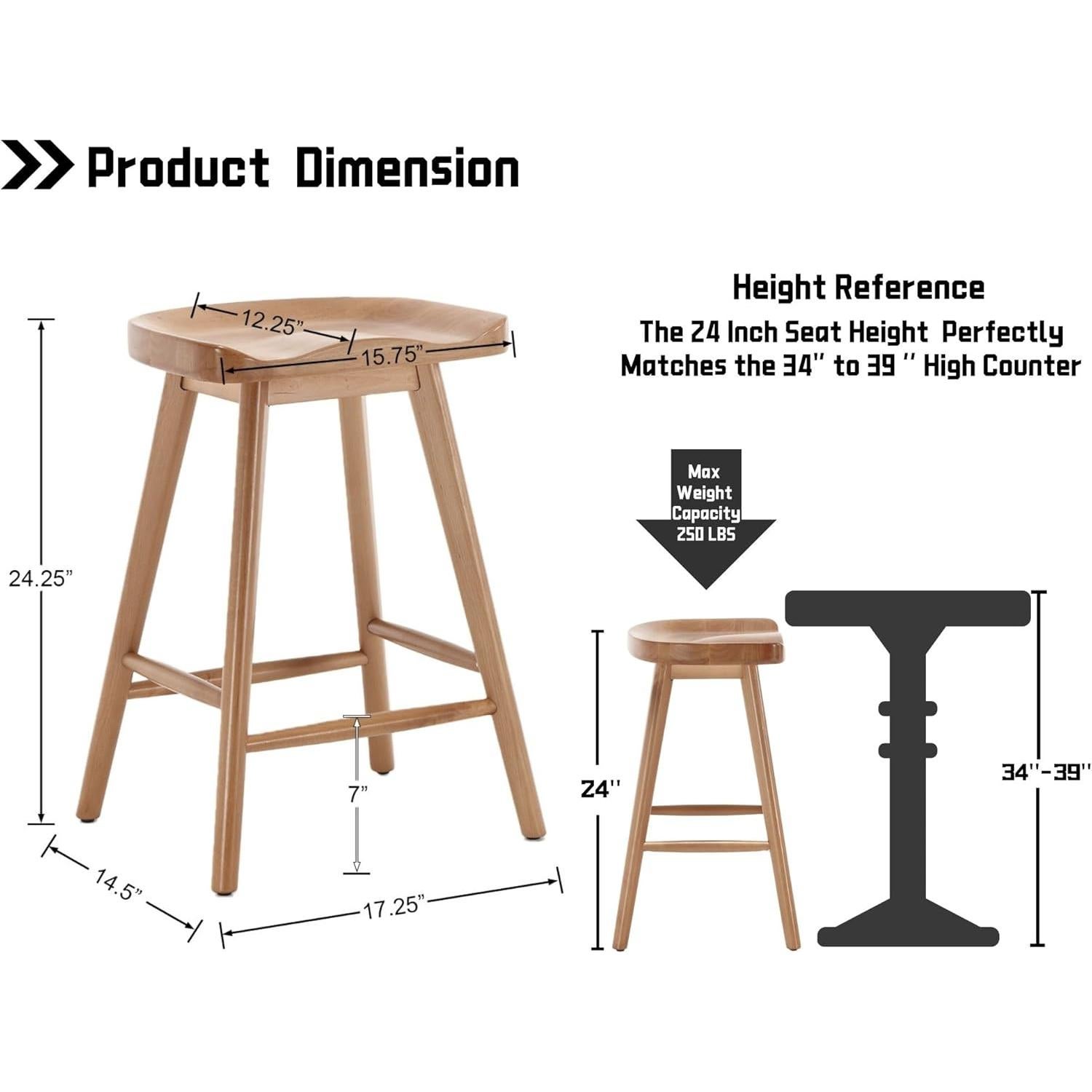 Set de 4 Taburetes de Bar HNY Madera Sólida Marrón 61.6 cm