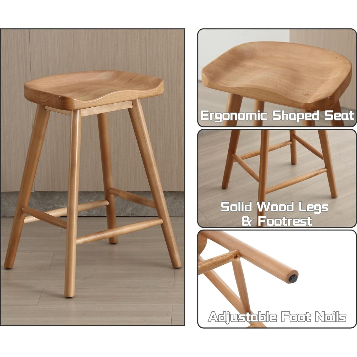 Set de 4 Taburetes de Bar HNY Madera Sólida Marrón 61.6 cm