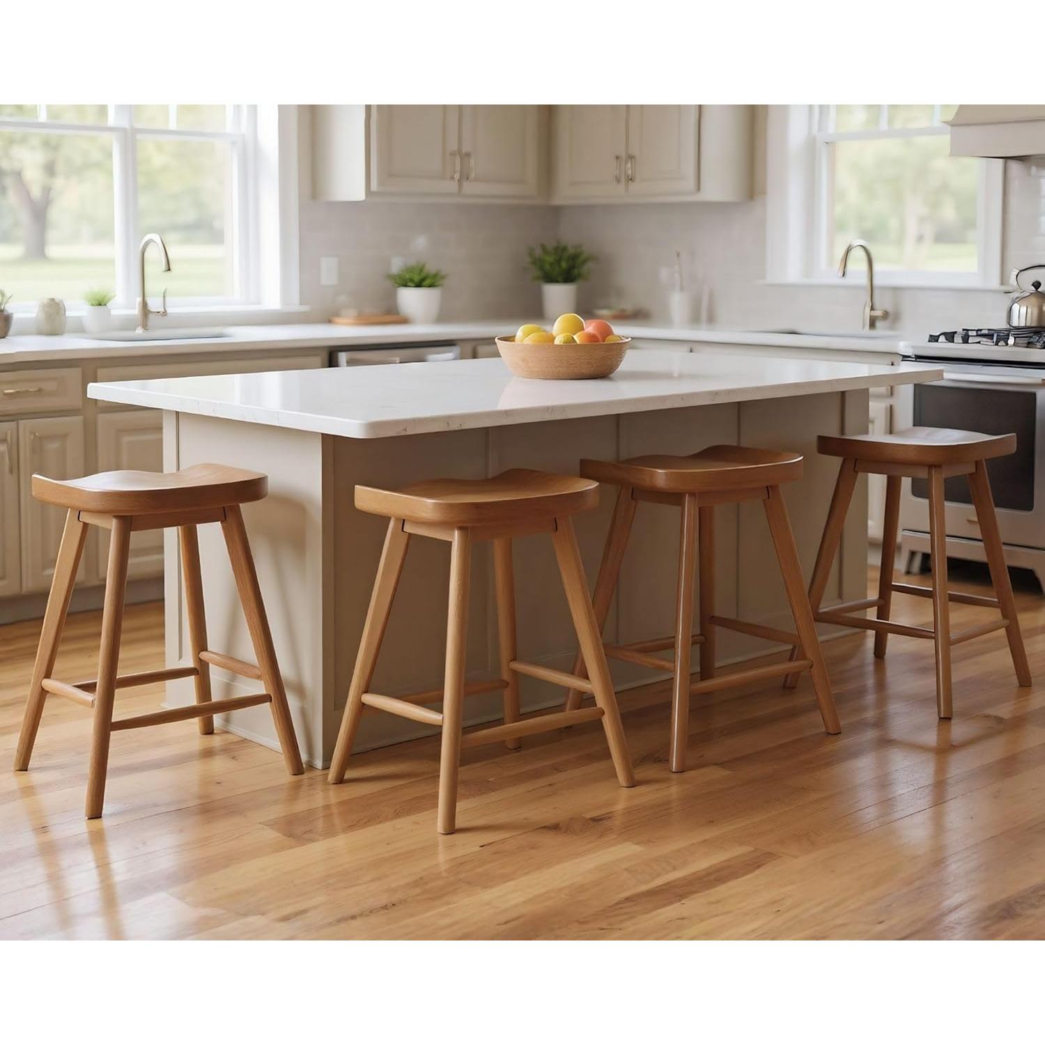 Set de 4 Taburetes de Bar HNY Madera Sólida Marrón 61.6 cm