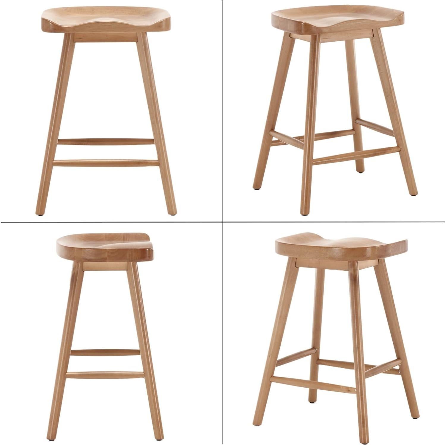 Set de 4 Taburetes de Bar HNY Madera Sólida Marrón 61.6 cm