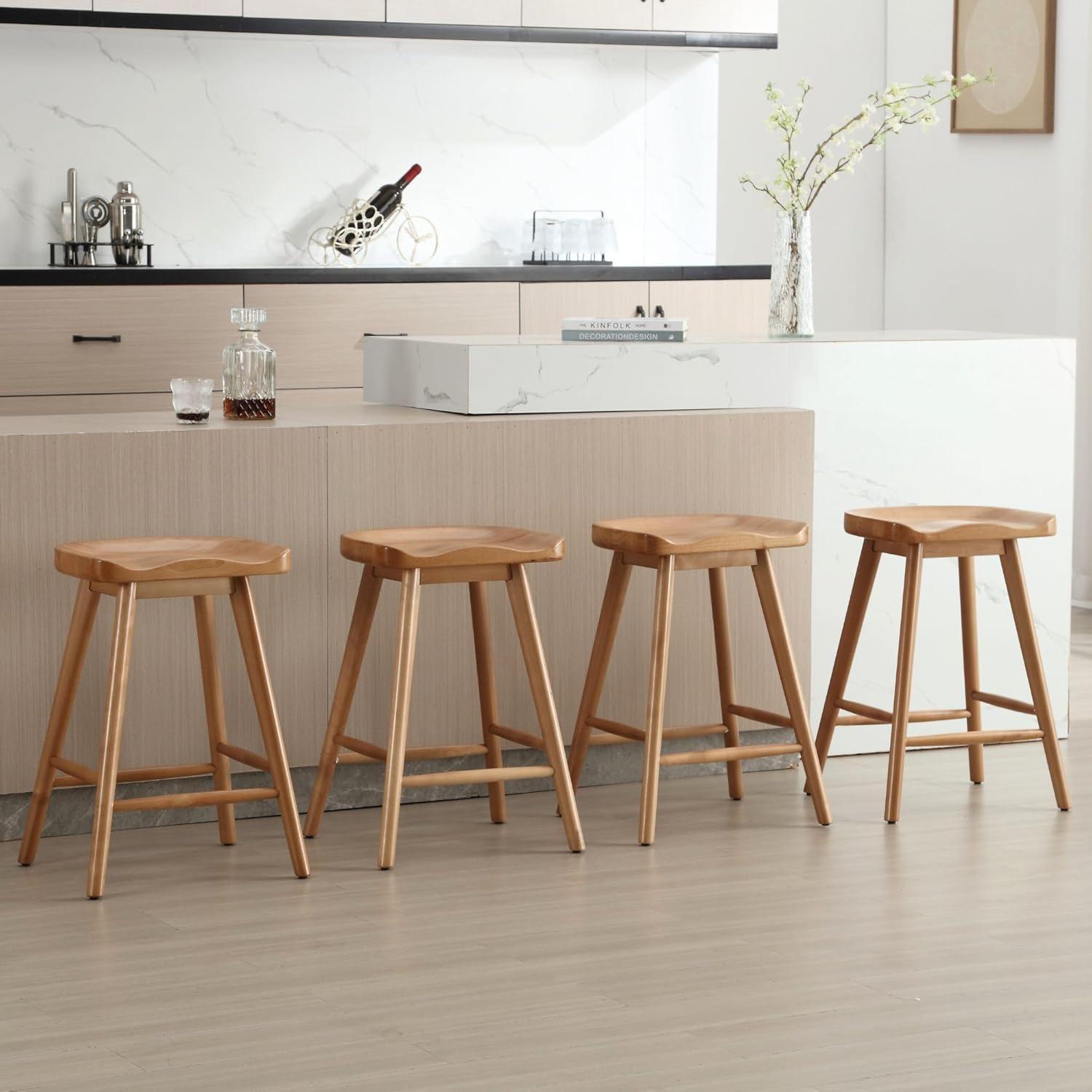 Set de 4 Taburetes de Bar HNY Madera Sólida Marrón 61.6 cm