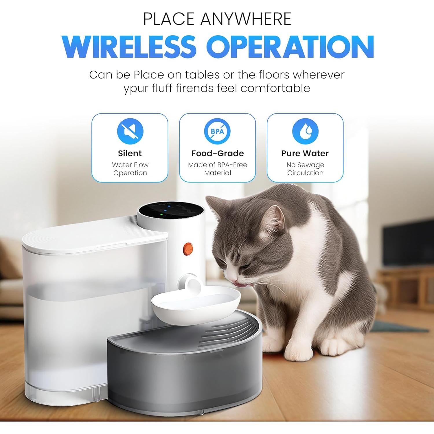 Fuente de Agua Inalámbrica UTOPPI 3L para Gatos y Perros Pequeños