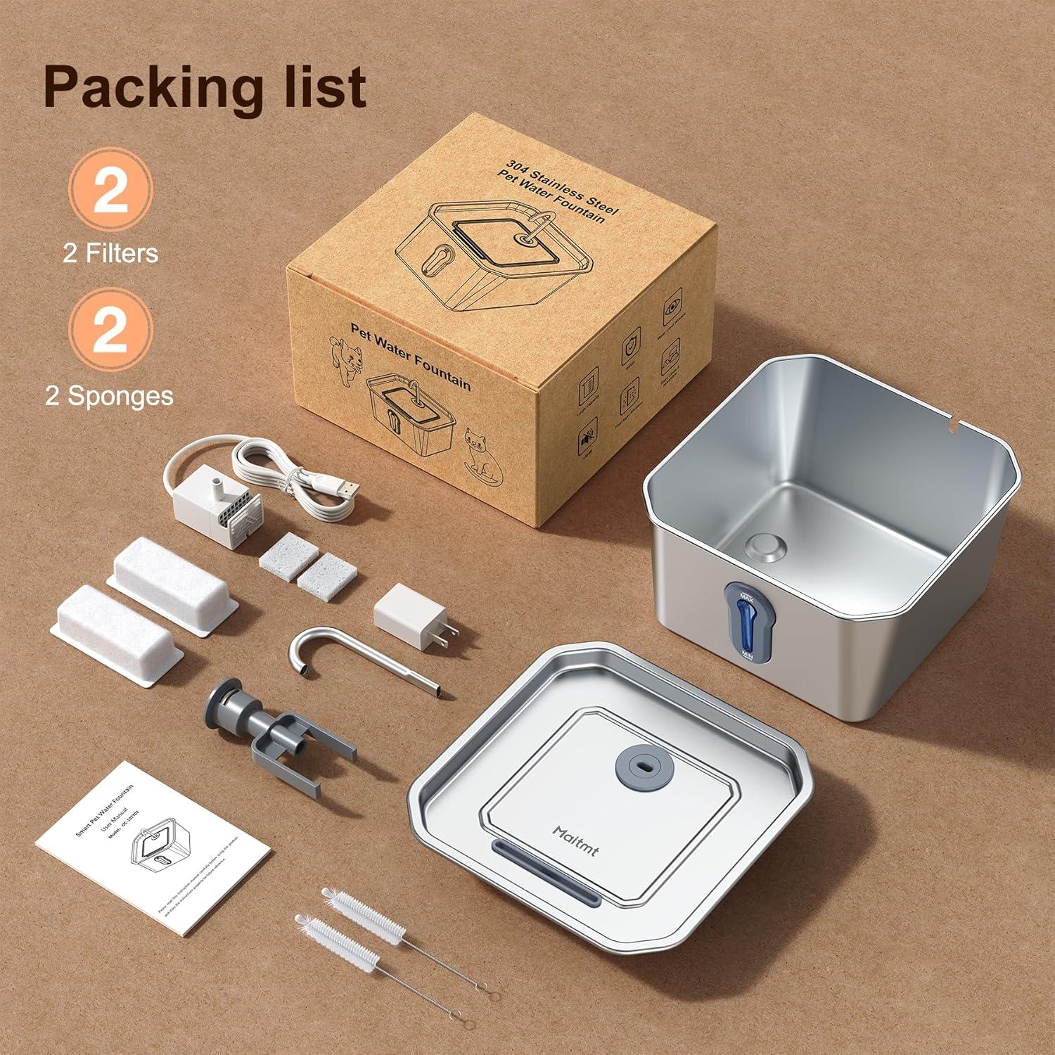 Fuente de Agua para Gatos Maitmt Acero Inoxidable 4L Silenciosa