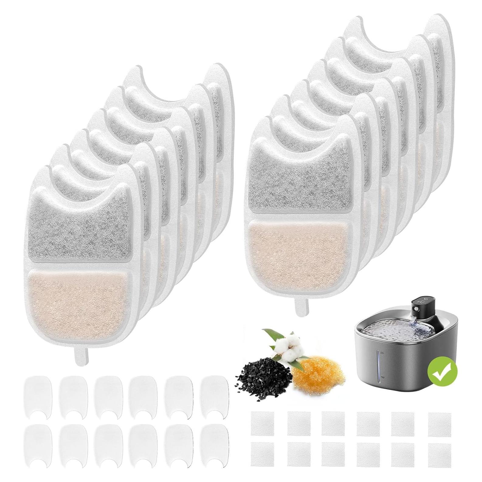 12 Filtros y Esponjas de Reemplazo Tettie para Fuente de Gato 4L