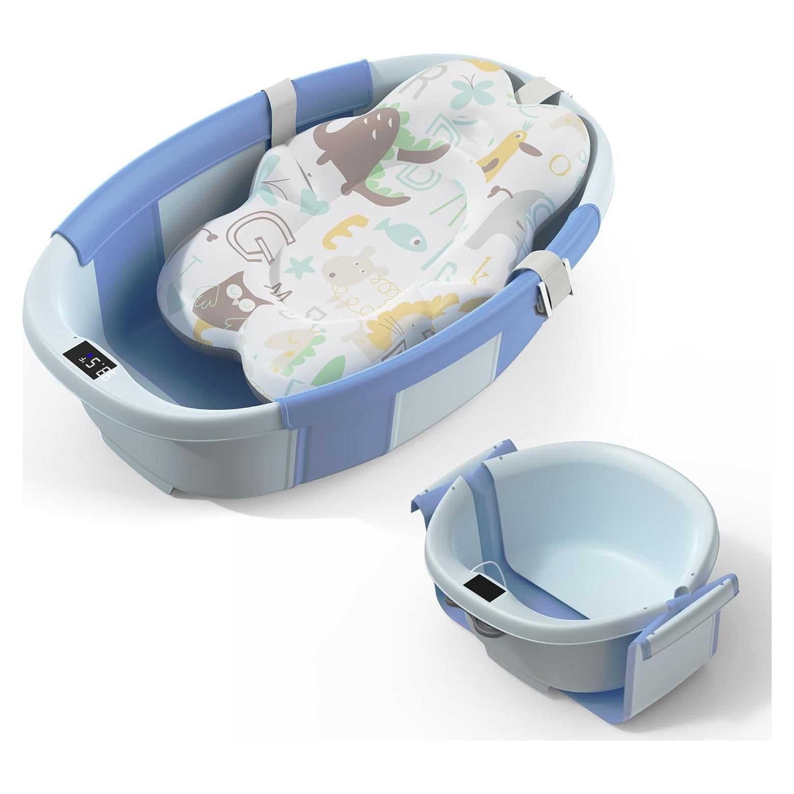 Bañera Plegable para Bebés TOSGN con Cojín y Termómetro