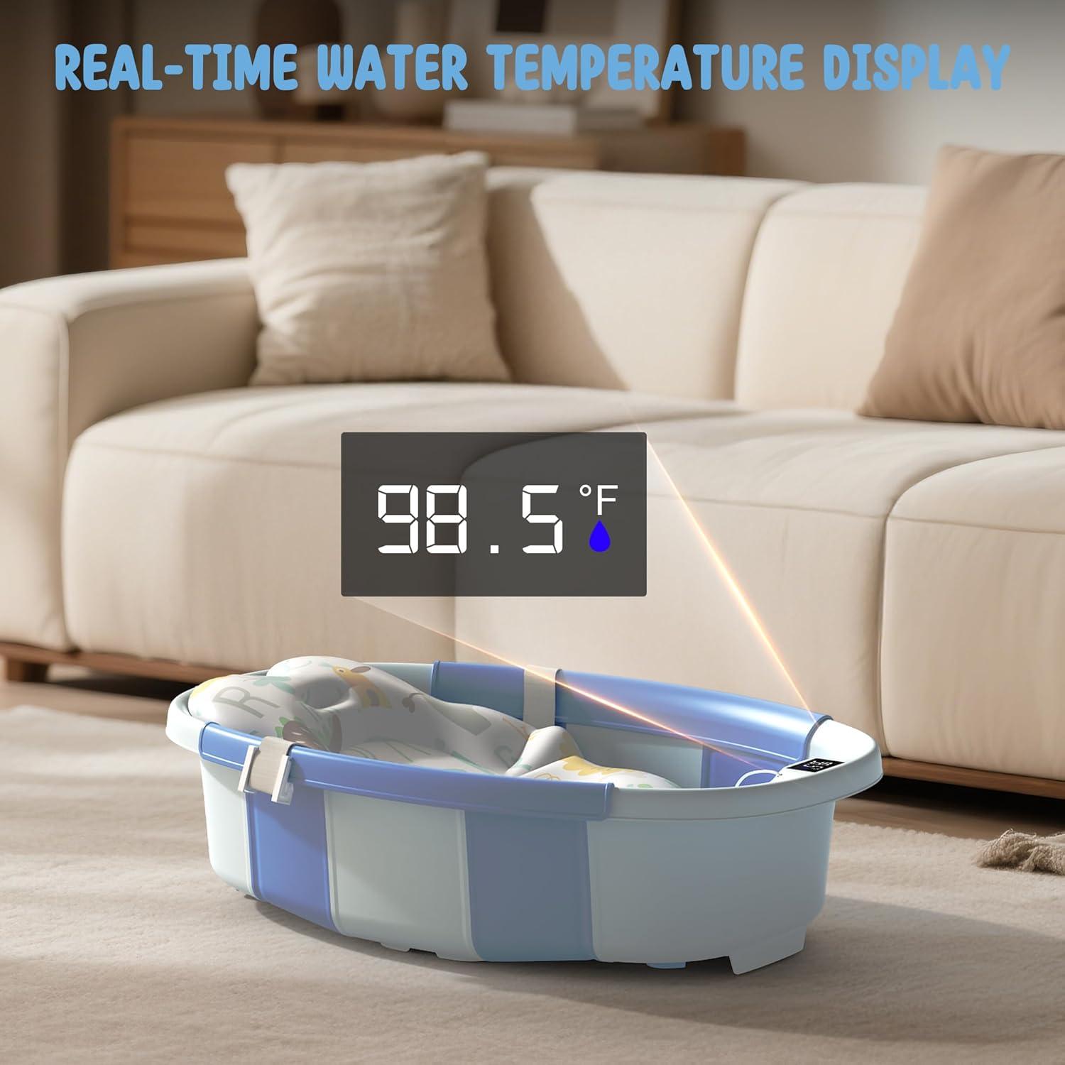 Bañera Plegable para Bebés TOSGN con Cojín y Termómetro