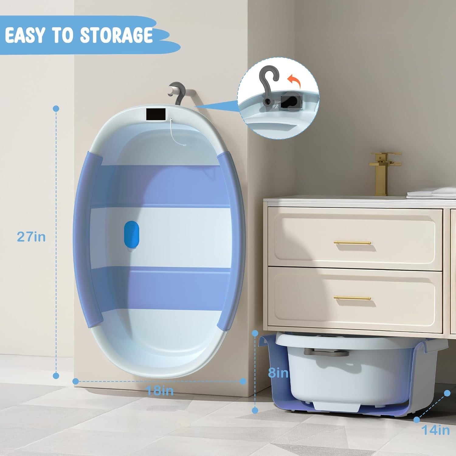 Bañera Plegable para Bebés TOSGN con Cojín y Termómetro