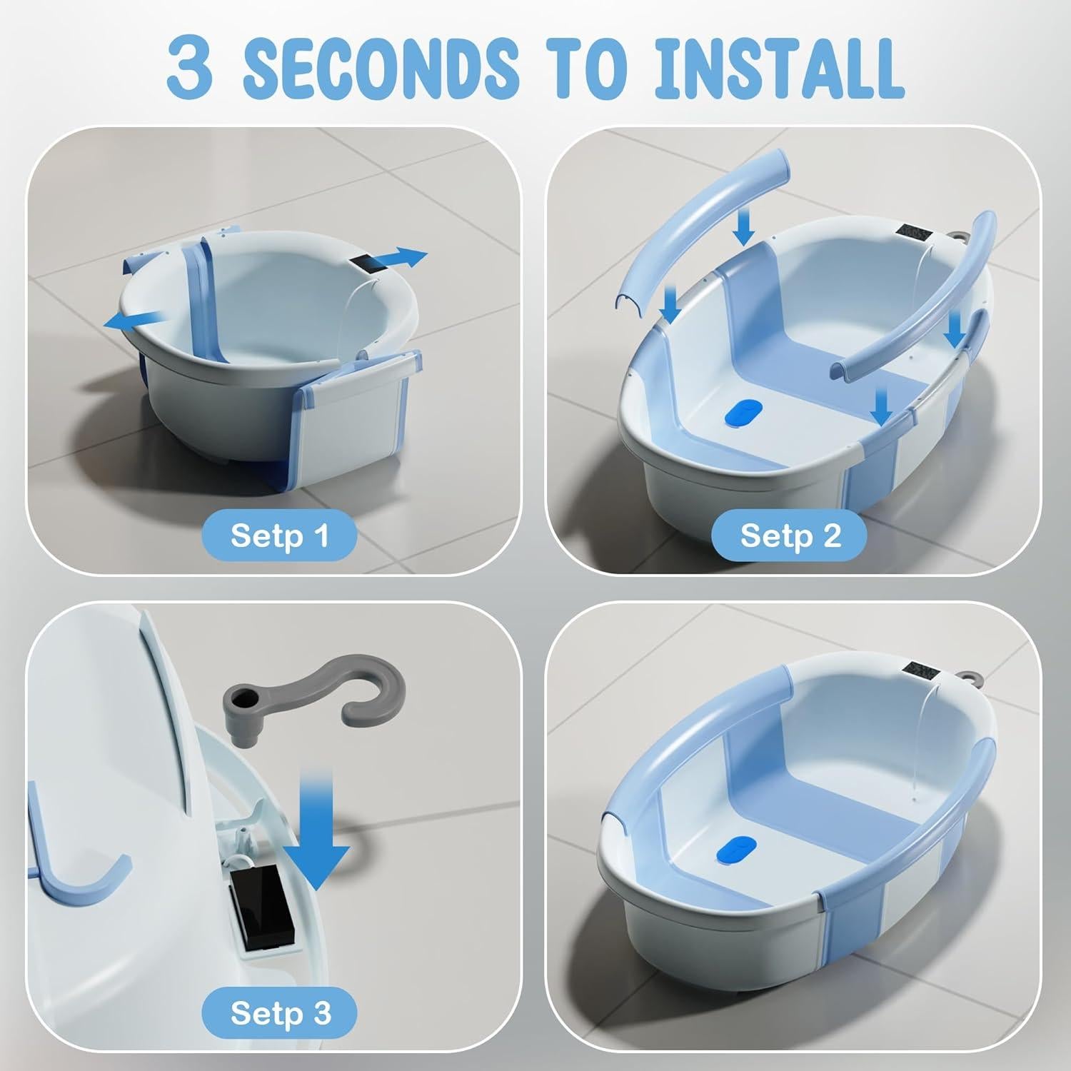 Bañera Plegable para Bebés TOSGN con Cojín y Termómetro
