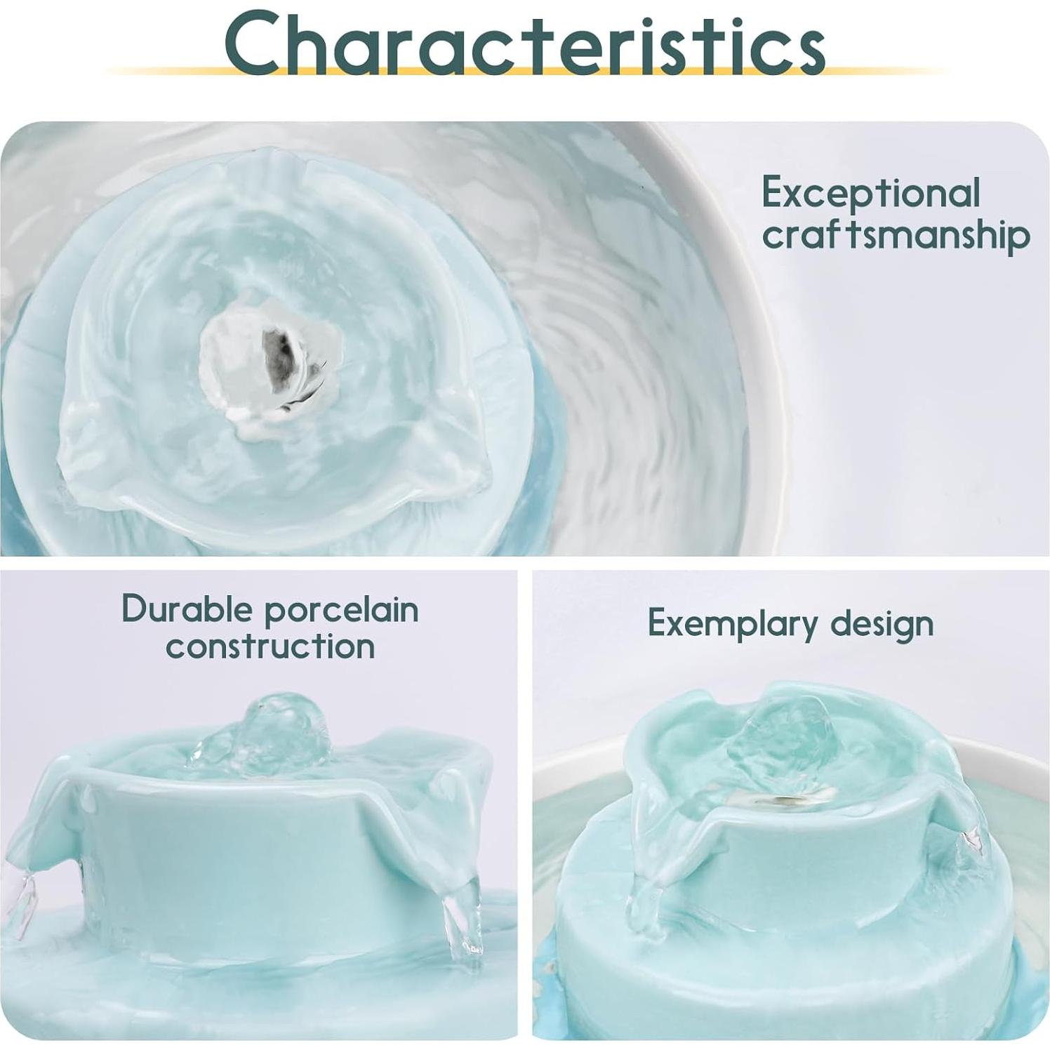 Fuente de Agua para Gatos Cerámica Lawfery 2.1L Azul Claro