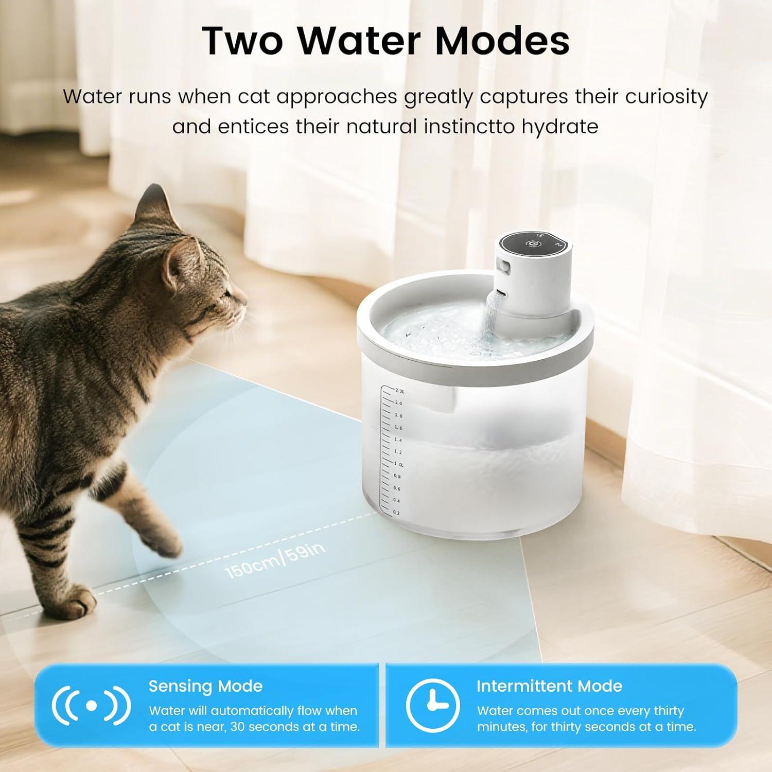 Fuente de Agua Inalámbrica para Gatos Dexmary 2.2L Batería 4000mAh