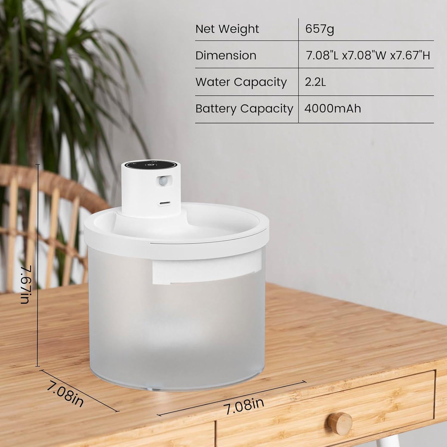 Fuente de Agua Inalámbrica para Gatos Dexmary 2.2L Batería 4000mAh