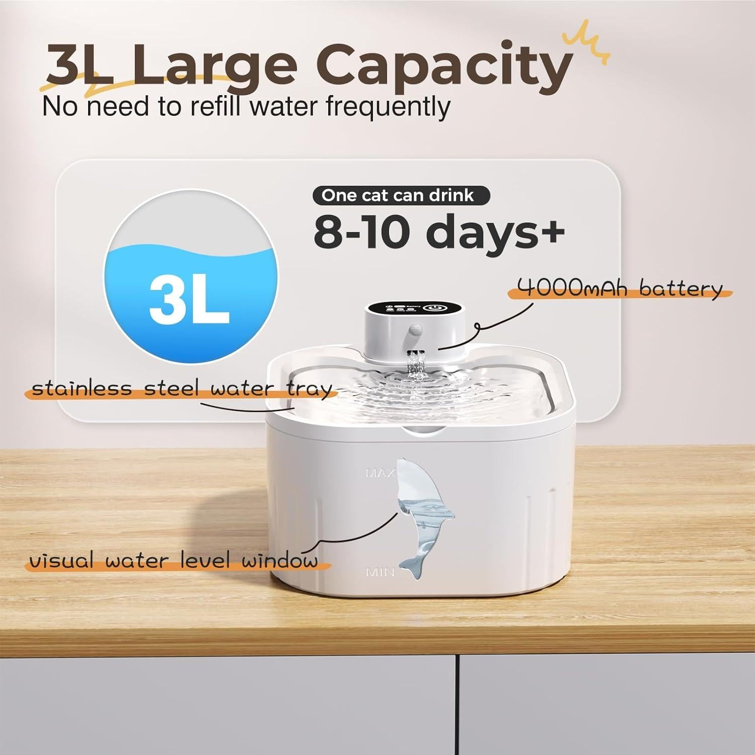 Fuente de Agua Inalámbrica Joyfast 3L para Gatos Automática