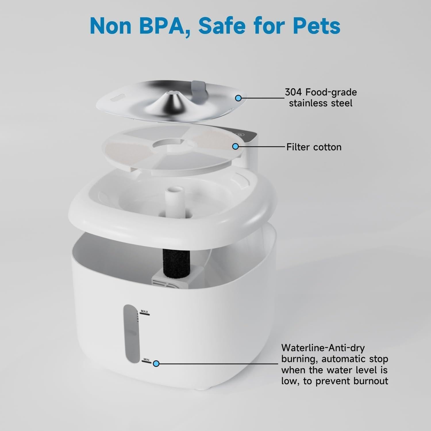 Fuente de Agua Inoxidable Pawinner 1.8L para Gatos Silenciosa