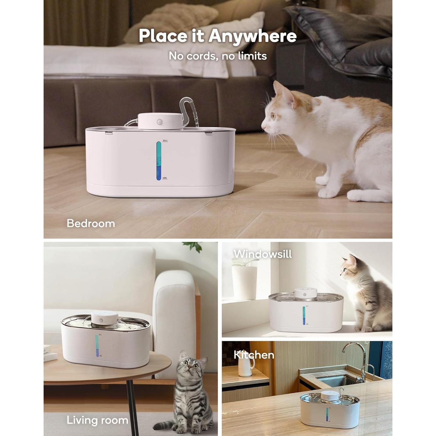 Fuente de Agua Inalámbrica para Gatos CENGCEN 3.2L Acero Inoxidable