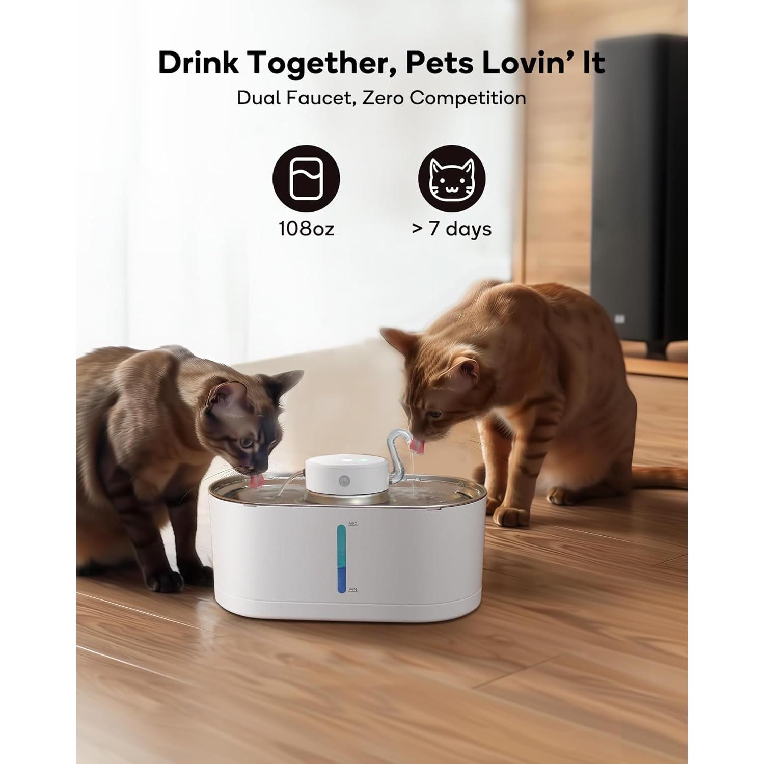 Fuente de Agua Inalámbrica para Gatos CENGCEN 3.2L Acero Inoxidable