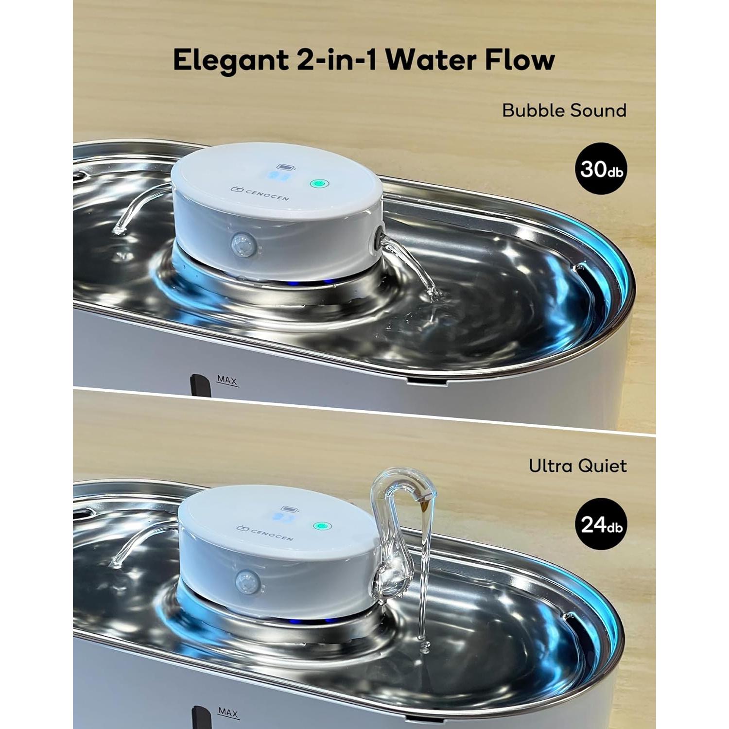 Fuente de Agua Inalámbrica para Gatos CENGCEN 3.2L Acero Inoxidable