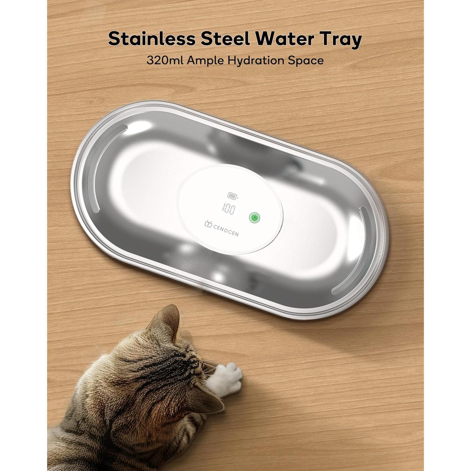 Fuente de Agua Inalámbrica para Gatos CENGCEN 3.2L Acero Inoxidable