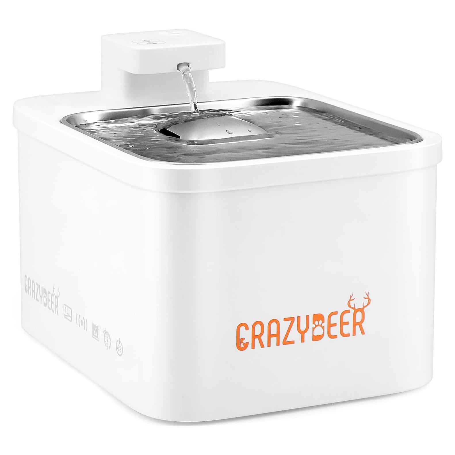 Fuente de Agua para Gatos Crazydeer 4L Inoxidable Automática
