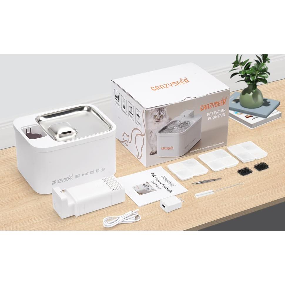 Fuente de Agua para Gatos Crazydeer 4L Inoxidable Automática