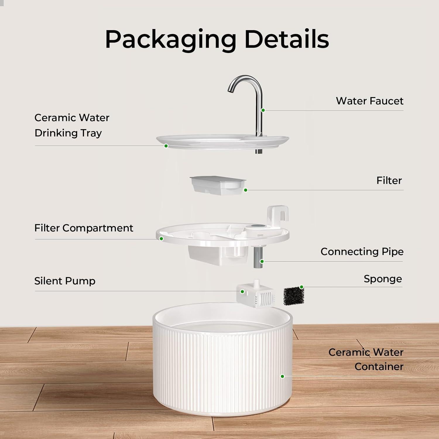 Fuente de Agua Cerámica Voluas 2.2L para Gatos con Filtro