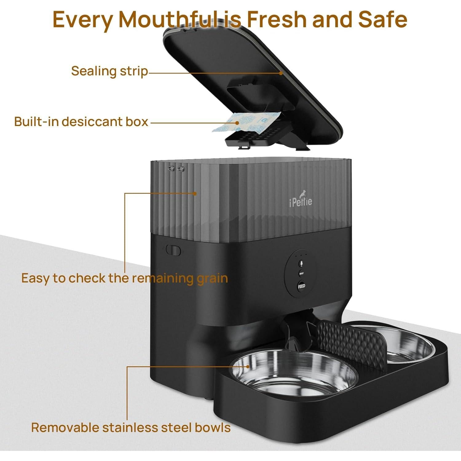 Alimentador Automático WiFi iPettie W5 para 2 Mascotas 5L