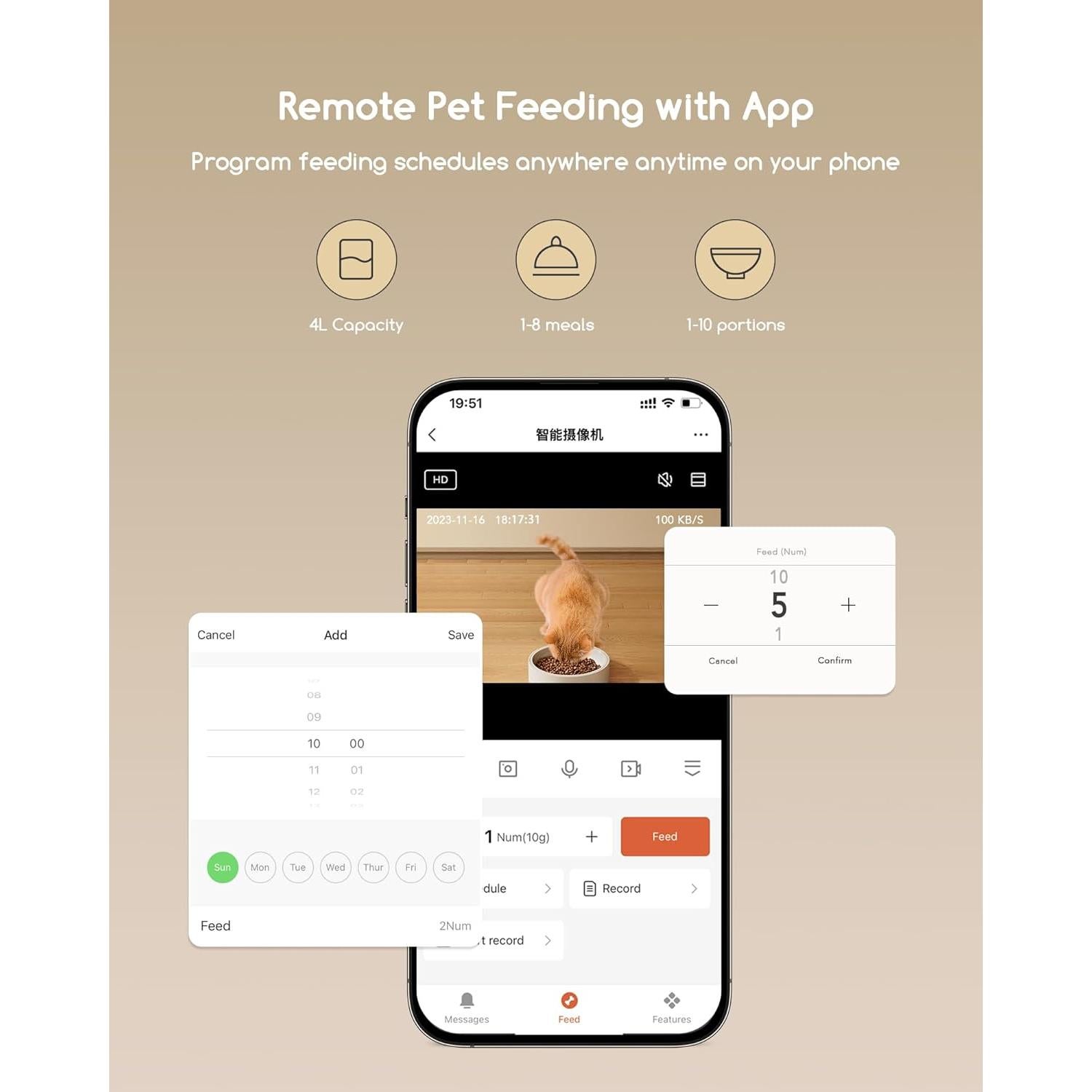 Alimentador automático de gatos Faroro TD20 con cámara 3MP