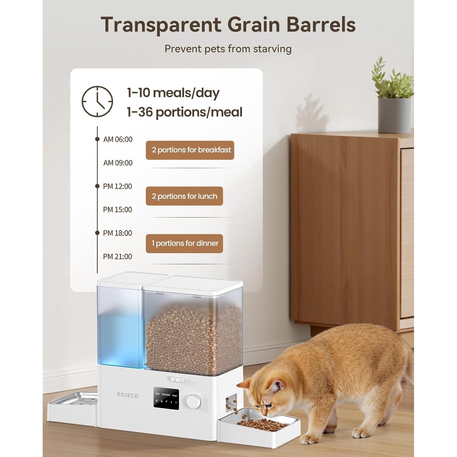 Comedero Automático Rojeco 8.5L WiFi y Dispensador de Agua 3.5L