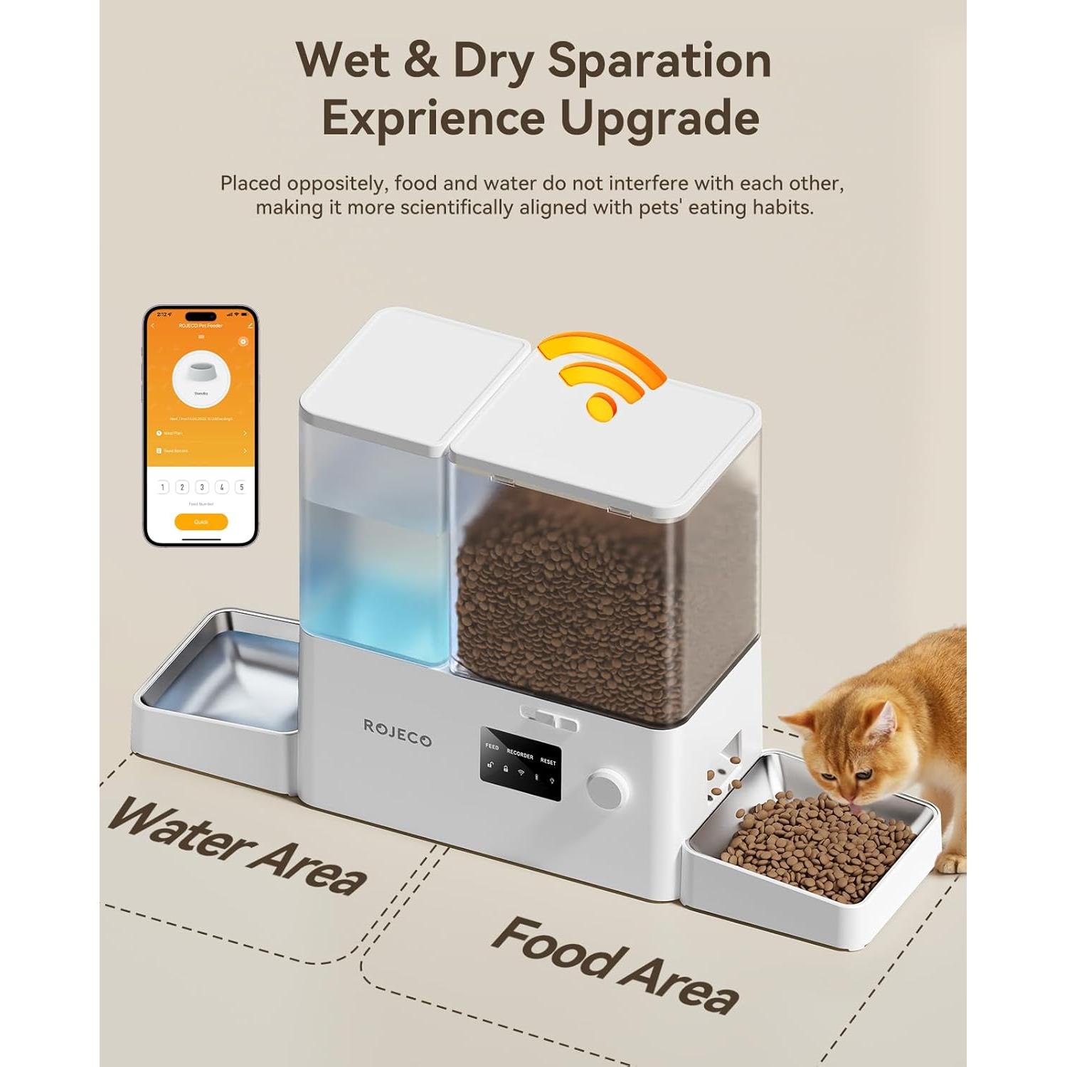 Comedero Automático Rojeco 8.5L WiFi y Dispensador de Agua 3.5L