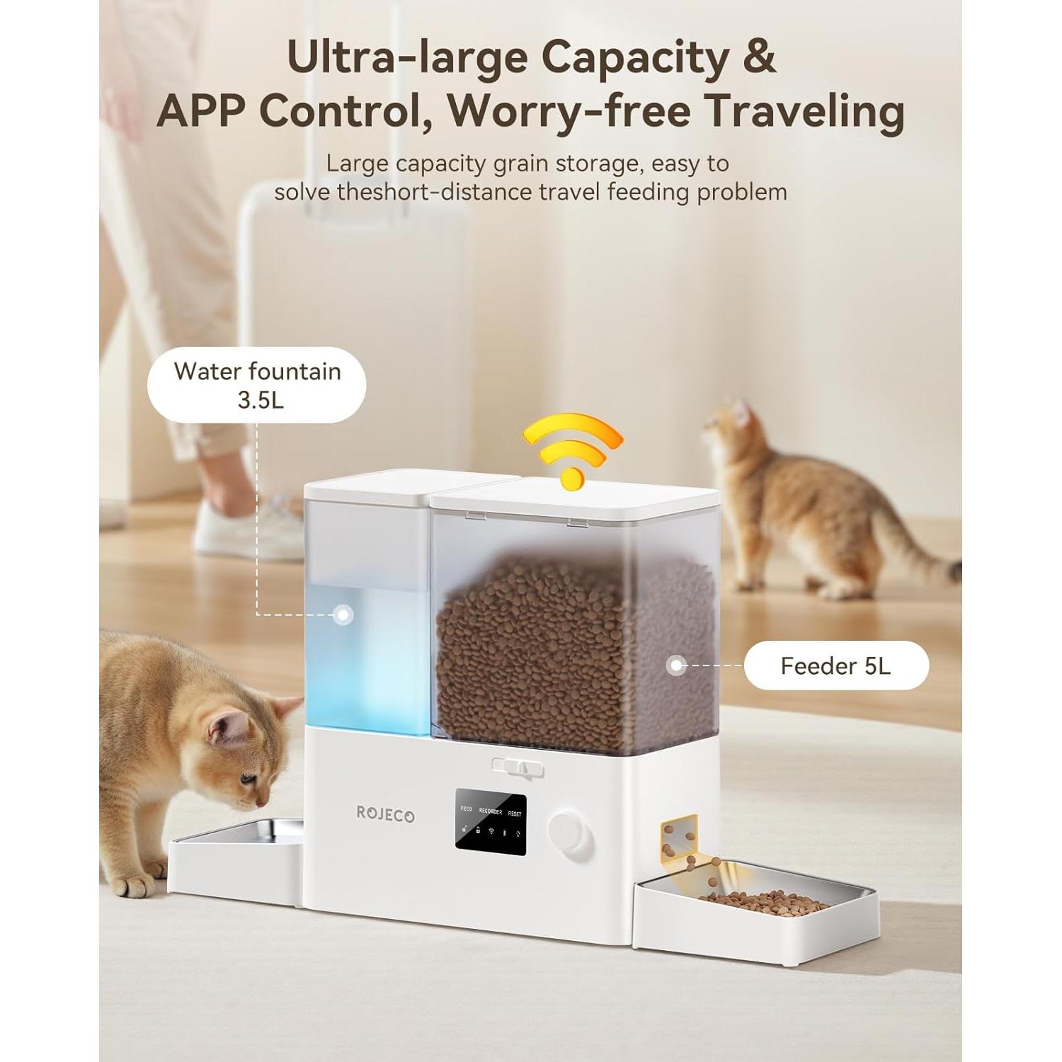 Comedero Automático Rojeco 8.5L WiFi y Dispensador de Agua 3.5L