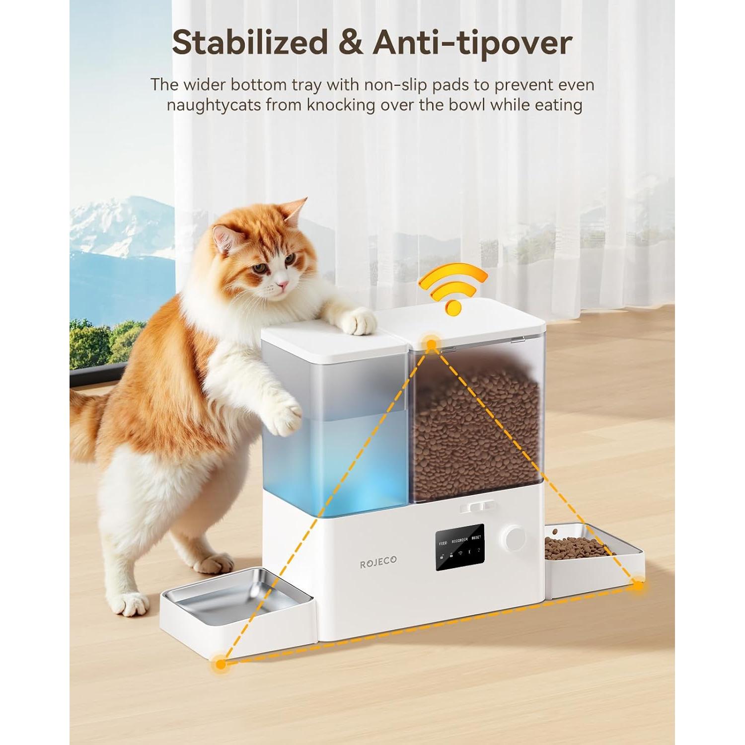 Comedero Automático Rojeco 8.5L WiFi y Dispensador de Agua 3.5L