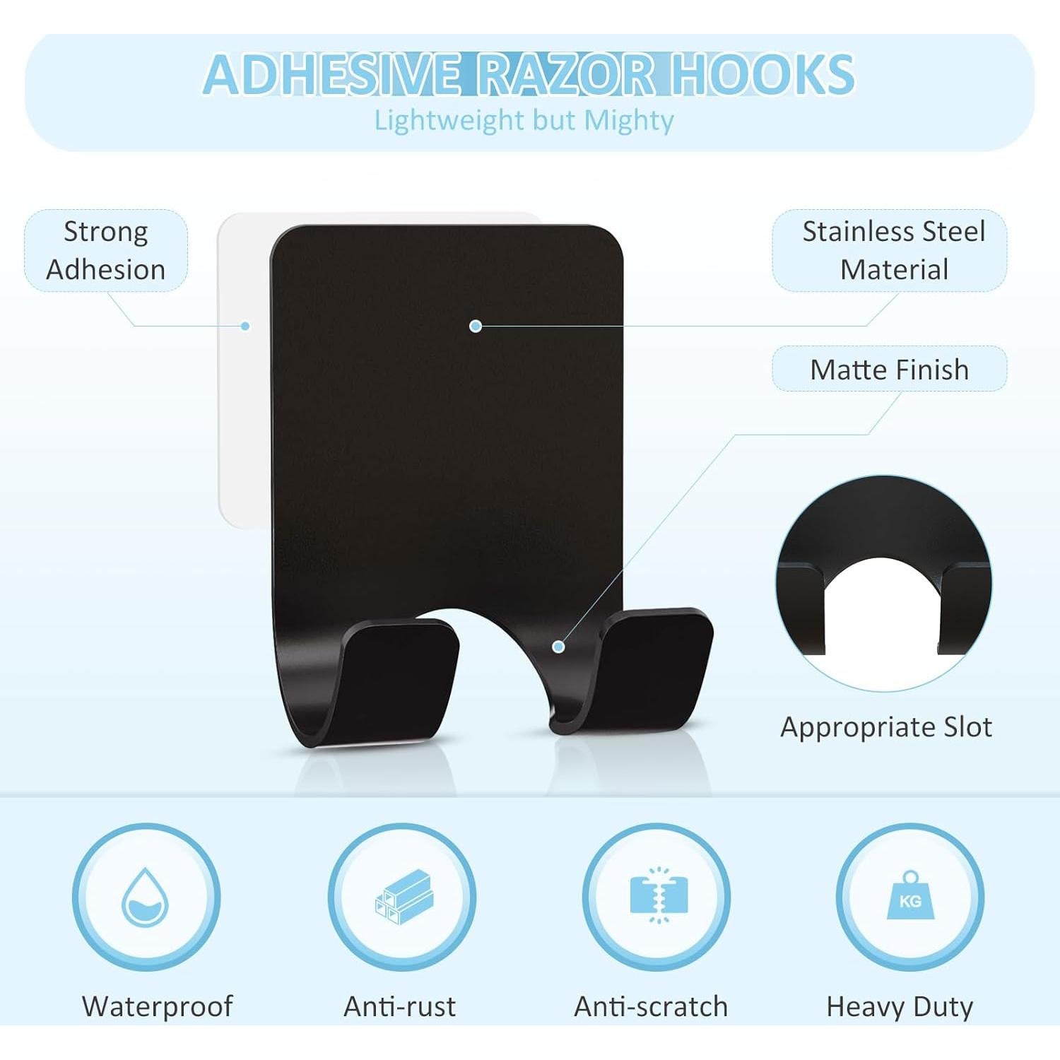 Soporte de Afeitar de Pared VIS'V, 2 Ganchos Adhesivos Negro