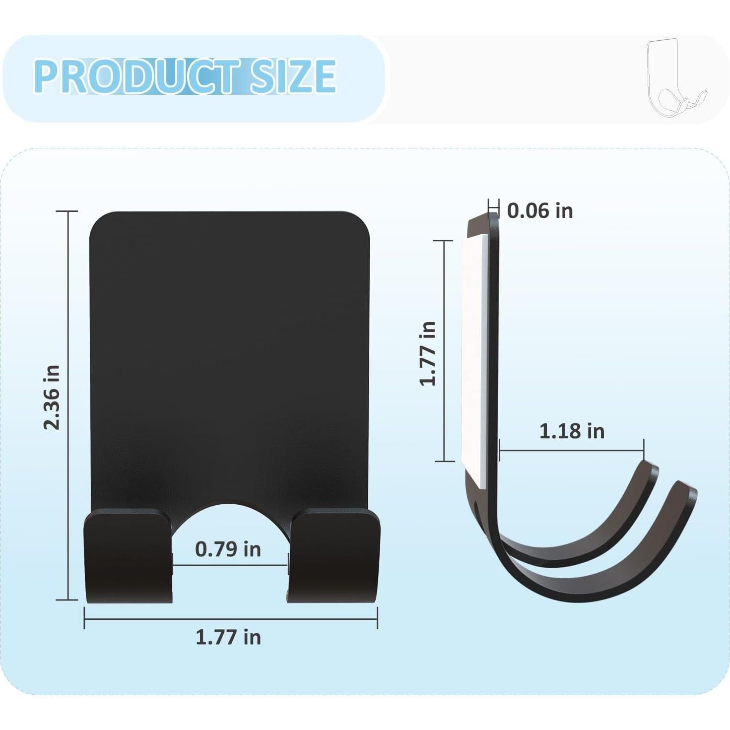 Soporte de Afeitar de Pared VIS'V, 2 Ganchos Adhesivos Negro