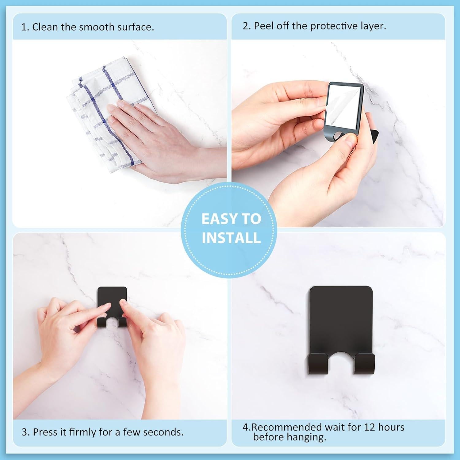 Soporte de Afeitar de Pared VIS'V, 2 Ganchos Adhesivos Negro