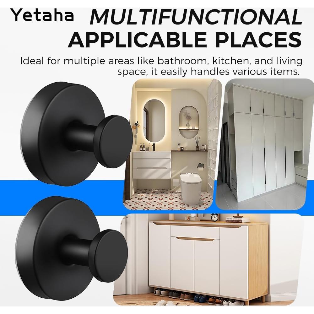 Ganchos de Ventosa Yetaha 2 Pcs Acero Inoxidable Negro