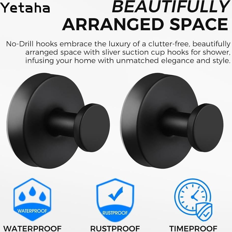 Ganchos de Ventosa Yetaha 2 Pcs Acero Inoxidable Negro