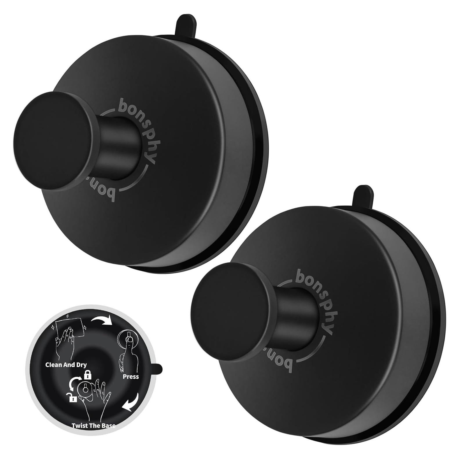 Ganchos de Ventosa para Toallas Bonsphy - 2 Piezas Negro Mate