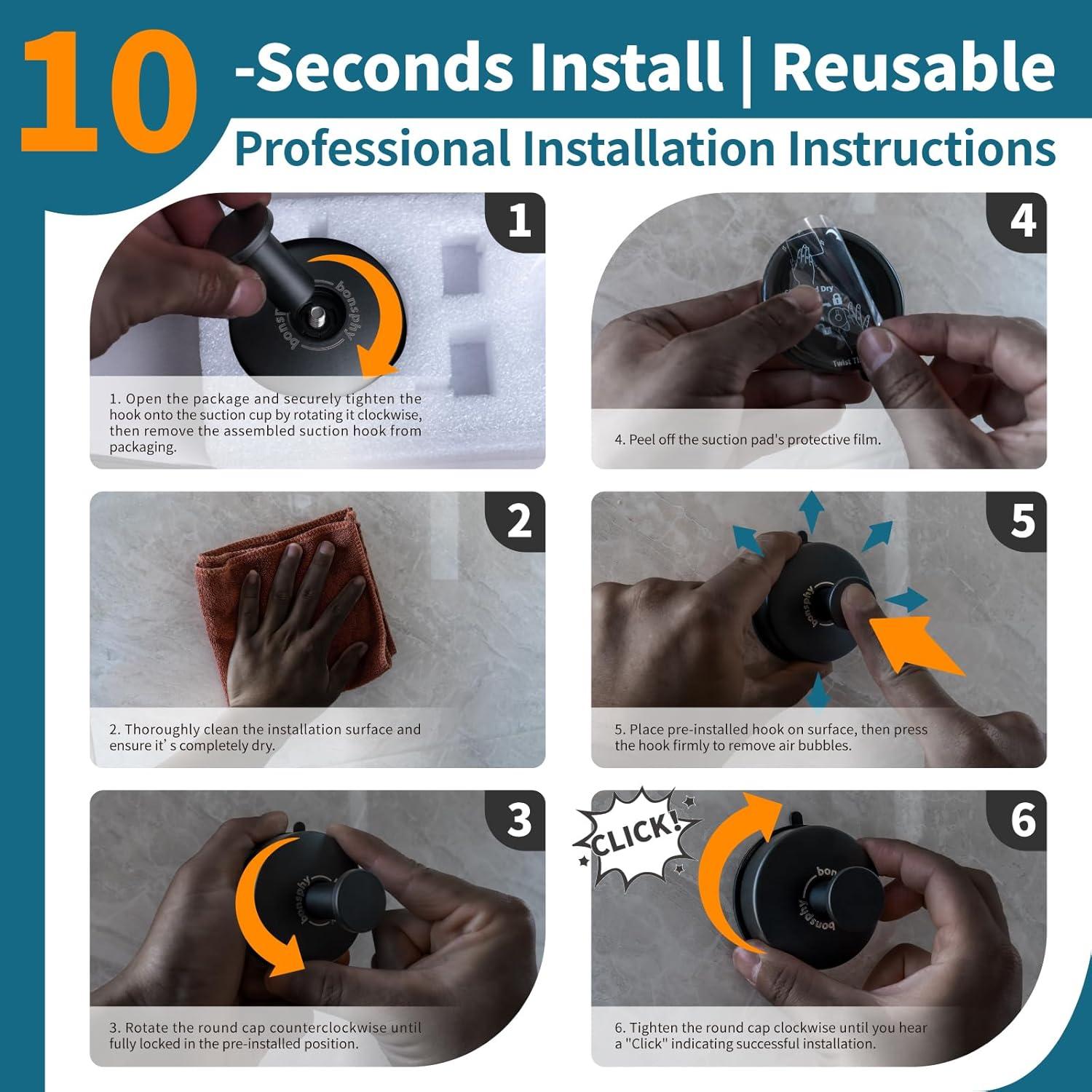 Ganchos de Ventosa para Toallas Bonsphy - 2 Piezas Negro Mate