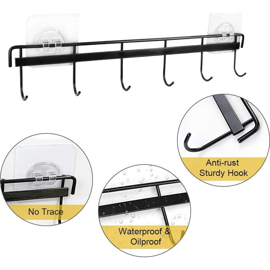 Soporte de Ganchos Adhesivos YiZhi para Pared - 2 Piezas, Negro