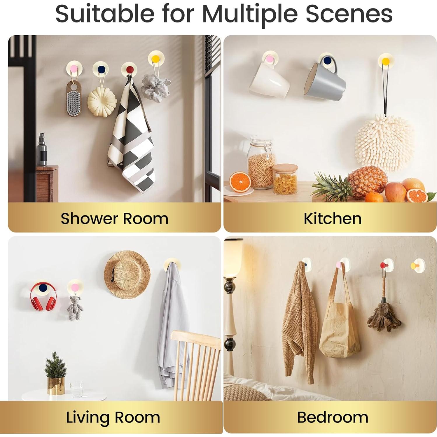 Ganchos Adhesivos de Ventosa SUNBAK - Soporta 5.44 kg - Paquete de 4