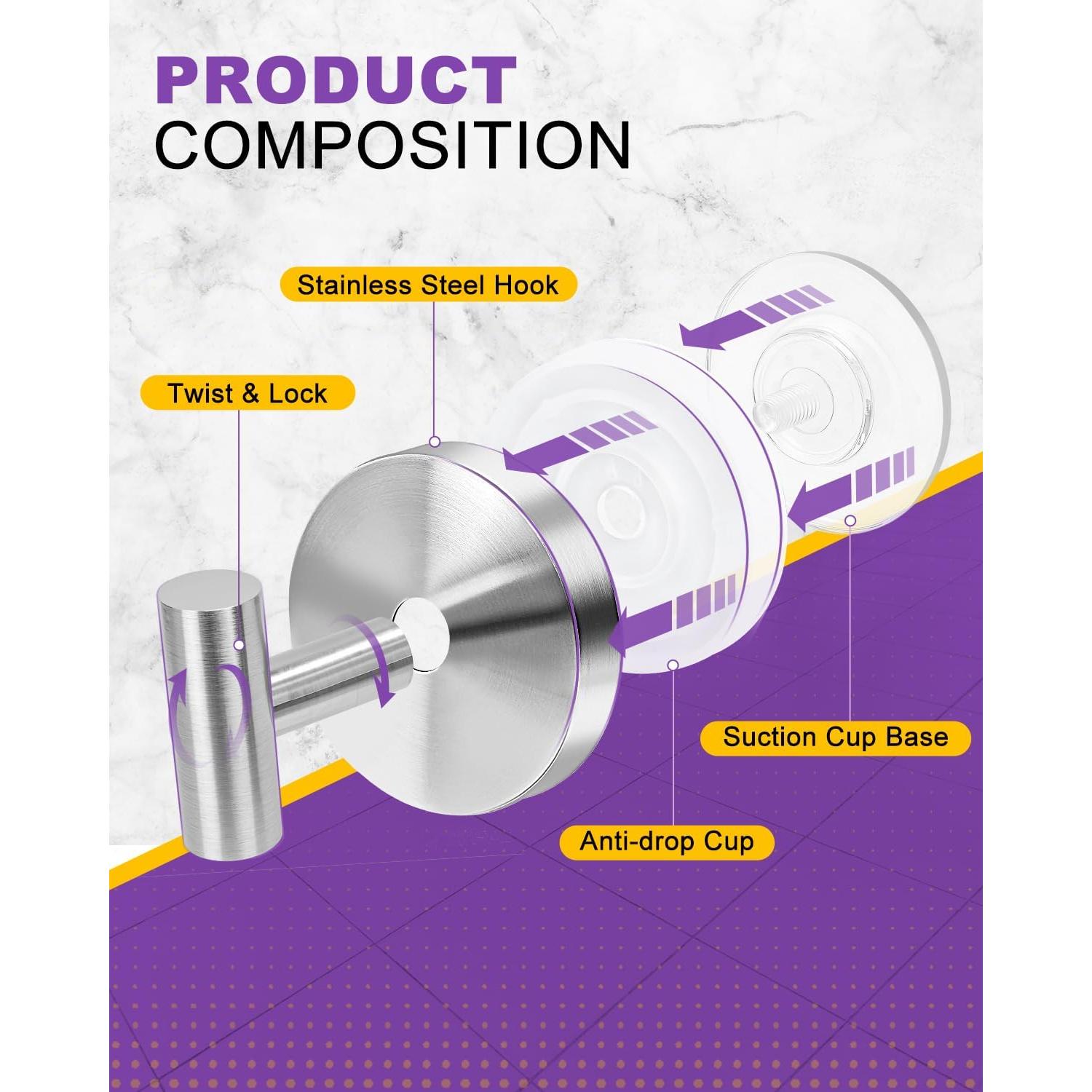 Ganchos de Succión Sin Perforación Bathiin - Acero Inoxidable 3 Pzas